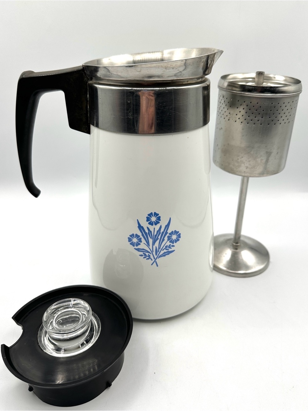 Corning Ware 9 cup Stovetop Blue Cornflower Coffee Percolator- all Parts!